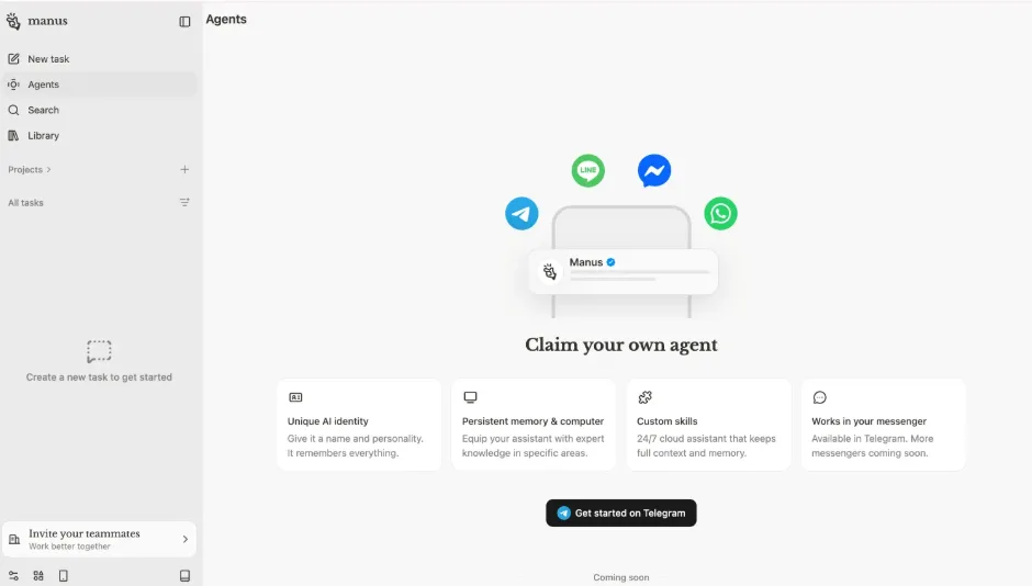 Manus Launches Personal AI Agents in Telegram